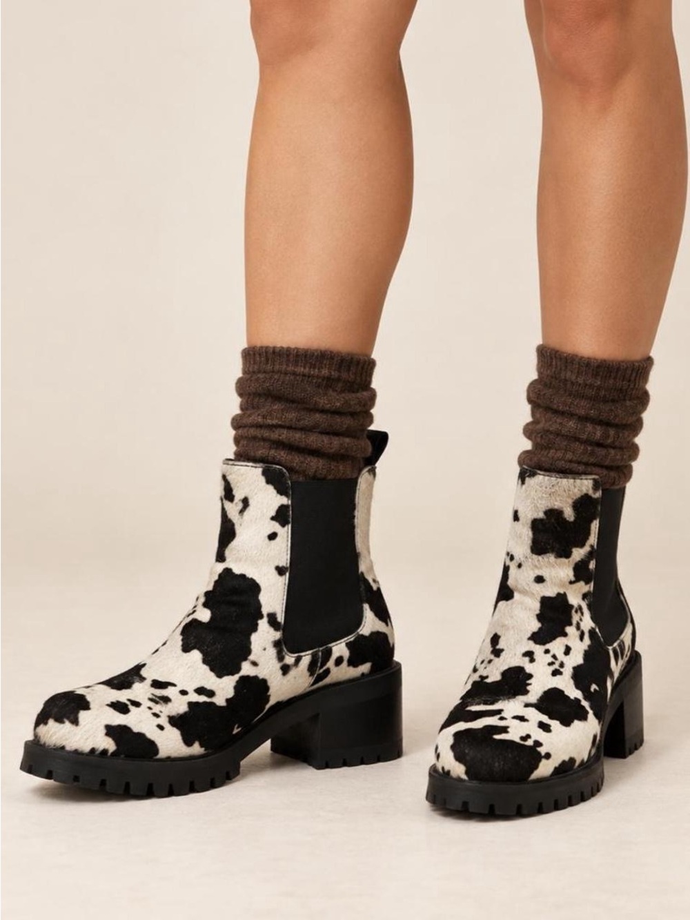 Women's Cow Print Chelsea Ankle Boots